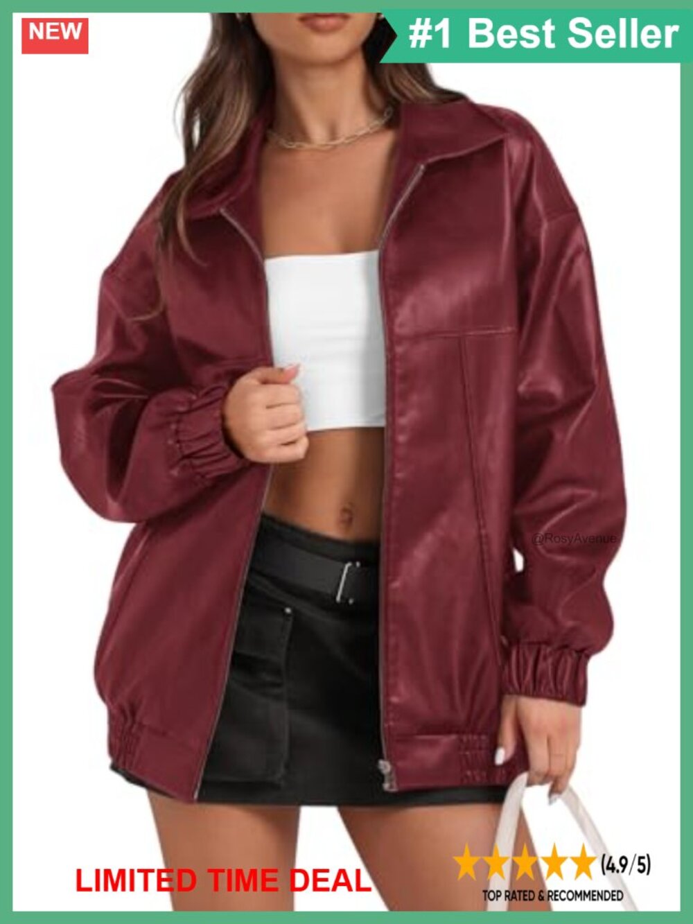 Faux Leather Jacket Oversized Moto Zip Up Womens Outerwear